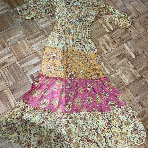 Anthropologie Boho Maxi dress tiered, 3/4 sheer sleeves - Picture 2 of 5